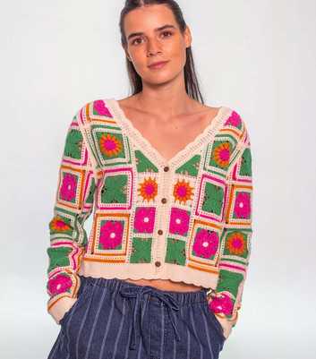 Sunshine Soul Multicolour Crochet Knit V-Neck Cardigan