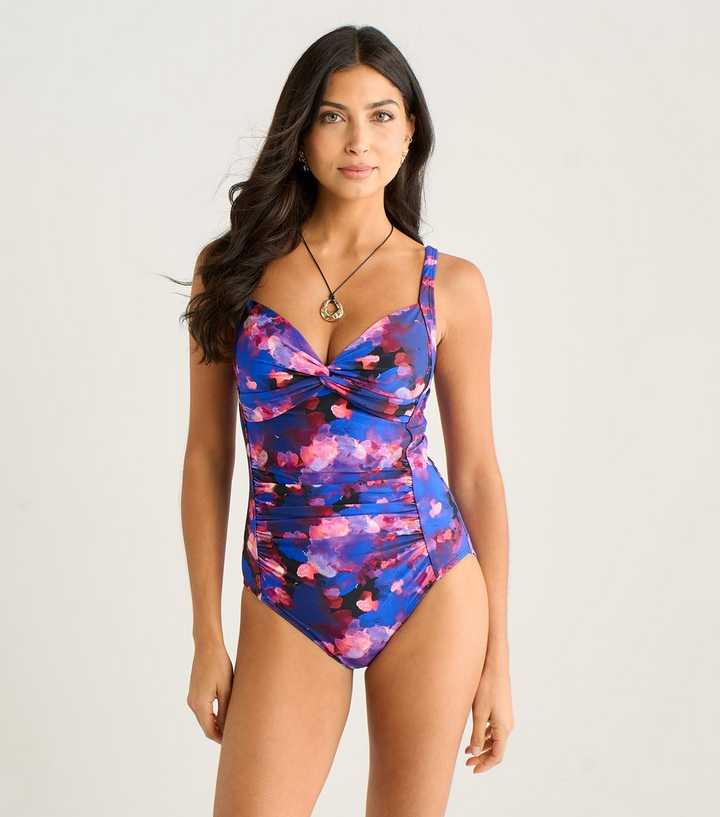 Gini London Blue Print Ruched Swimsuit
