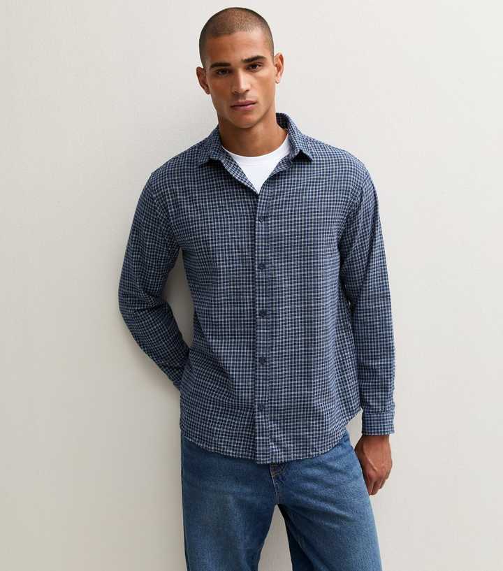 Jack & Jones Blue Cotton Checked Long Sleeved Shirt