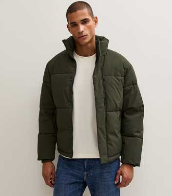 Jack & Jones Dark Khaki Funnel Neck Padded Jacket