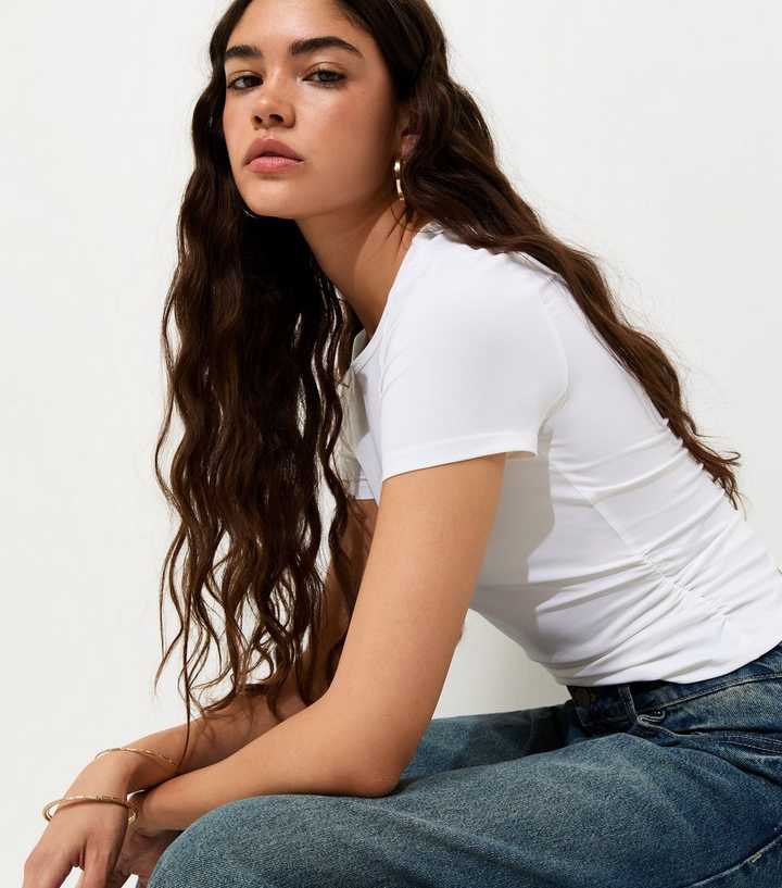White Ruched Sides Baby Tee T-Shirt