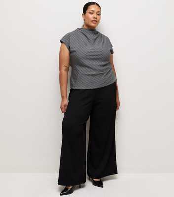 Curves Black Crinkle Jersey Wide Leg Trousers