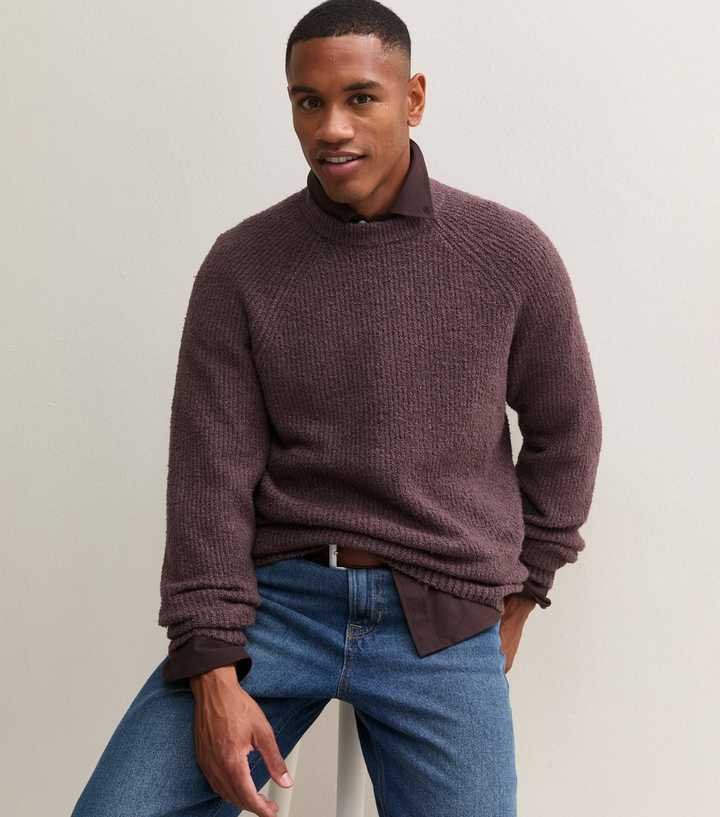 Only & Sons Dark Purple Boucle Knit Raglan Sleeve Jumper