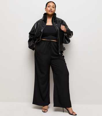 Curves Black Satin Wide Leg Trousers
