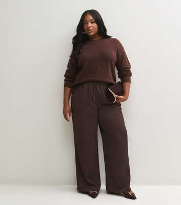 Curves Brown Satin Wide Leg Trousers