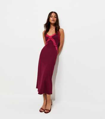 Dark Burgundy Lace Strappy Contrast Trim Midi