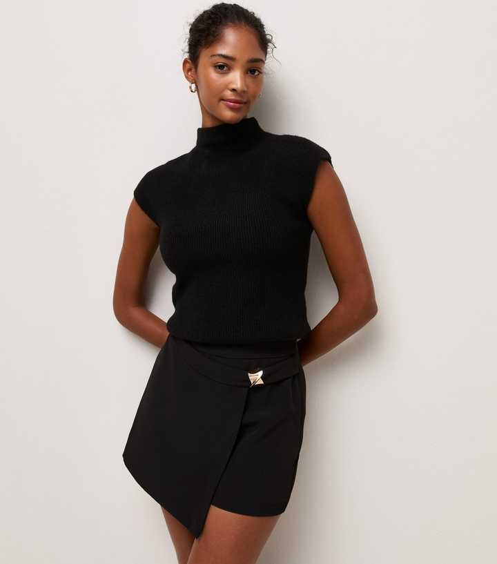Black Hardware Detail Wrap Skort