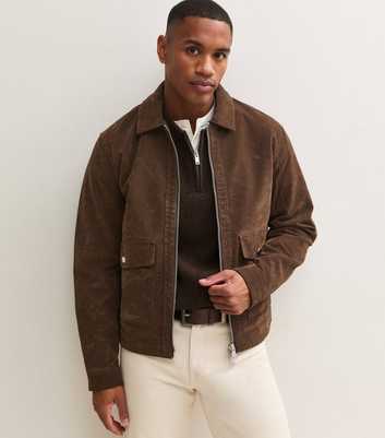 Only & Sons Dark Brown Faux Suede Zip Up Jacket