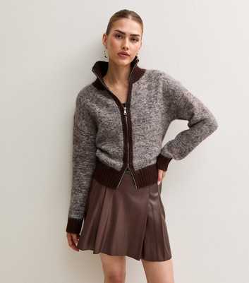 Dark Brown Faux Leather Pleated Mini Skirt