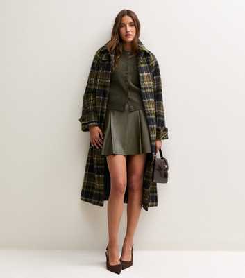 Light Khaki Faux Leather Pleated Mini Skirt