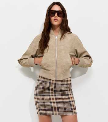 Cream Check Jacquard Tube Mini Skirt