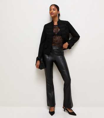 Black Faux Leather Kick Flare Trousers