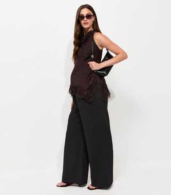 Maternity Black Crinkle Texture Wide Leg Trousers