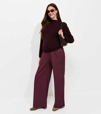Maternity Dark Burgundy Crinkle Texture Wide Leg Trousers