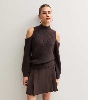 Dark Brown Woven Pleated Mini Skirt