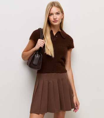 Dark Brown Ponte Pleated Mini Skirt
