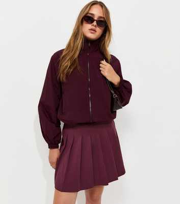 Dark Burgundy Ponte Pleated Mini Skirt