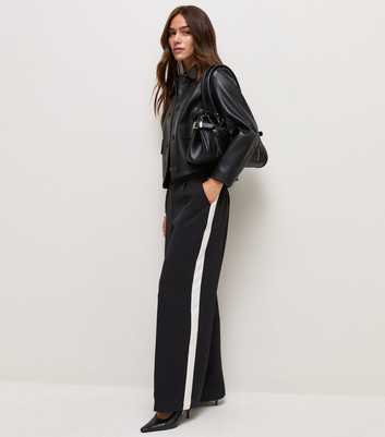 Petite Black Side Stripe Wide Leg Trousers