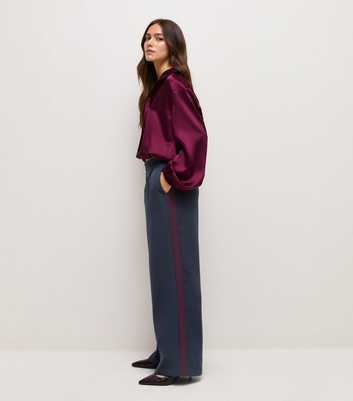 Petite Navy Side Stripe Wide Leg Trousers