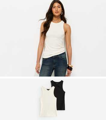 Pack Of 2 Cream Racer Vest Tops