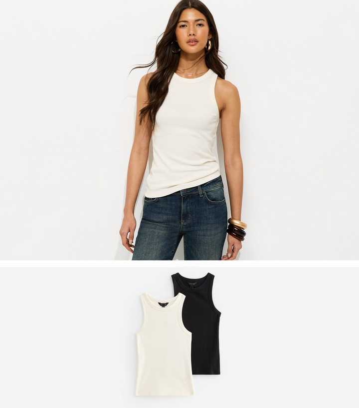 Pack Of 2 Cream Racer Vest Tops