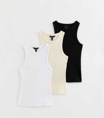 Cream Pack of 3 Racer Back Ribbed Jersey Vest Tops
