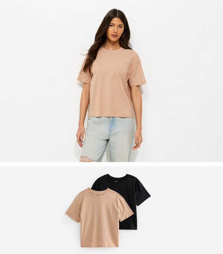 Pack Of 2 Tan Cotton Boxy Tee