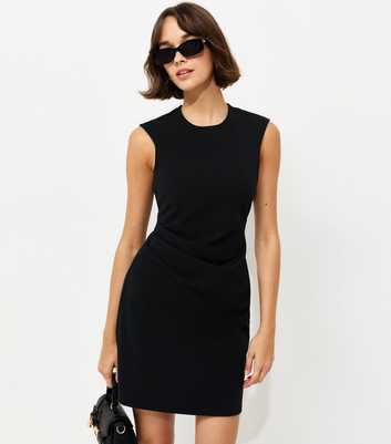 Black Ruched Waist Sleeveless Mini Dress