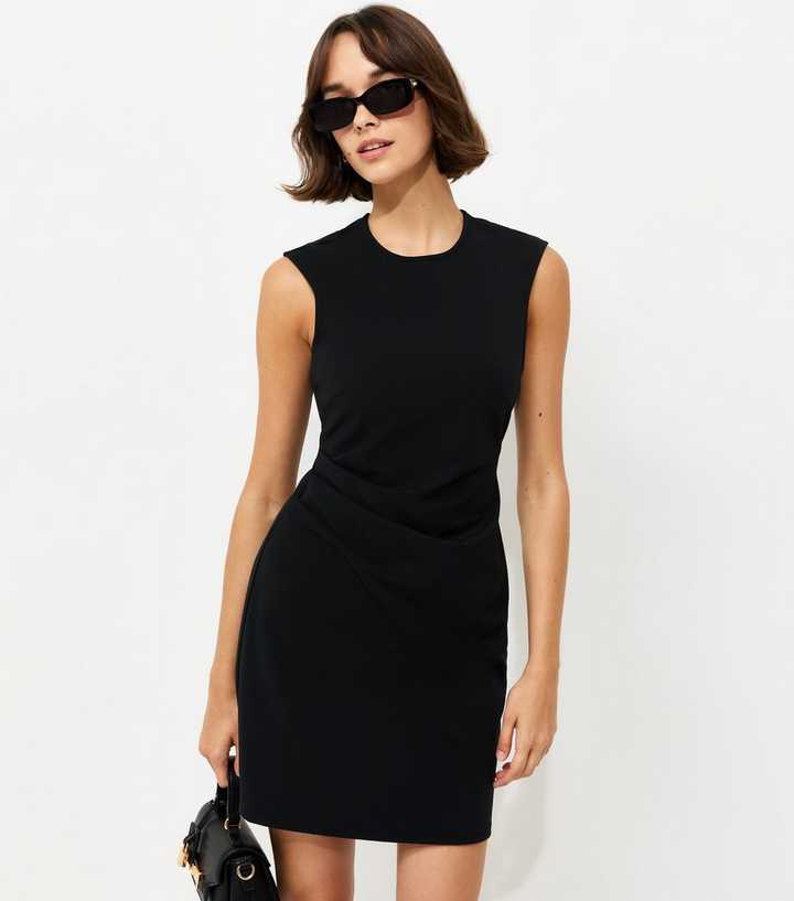 Black Ruched Waist Sleeveless Mini Dress