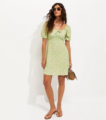 new look green lace dress Green Lace High Neck Long Sleeve Mini Dress