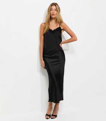 Tall Black Satin Bias Midi Skirt