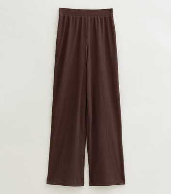 Tall Dark Brown Crinkle Texture Jersey Wide Leg Trousers