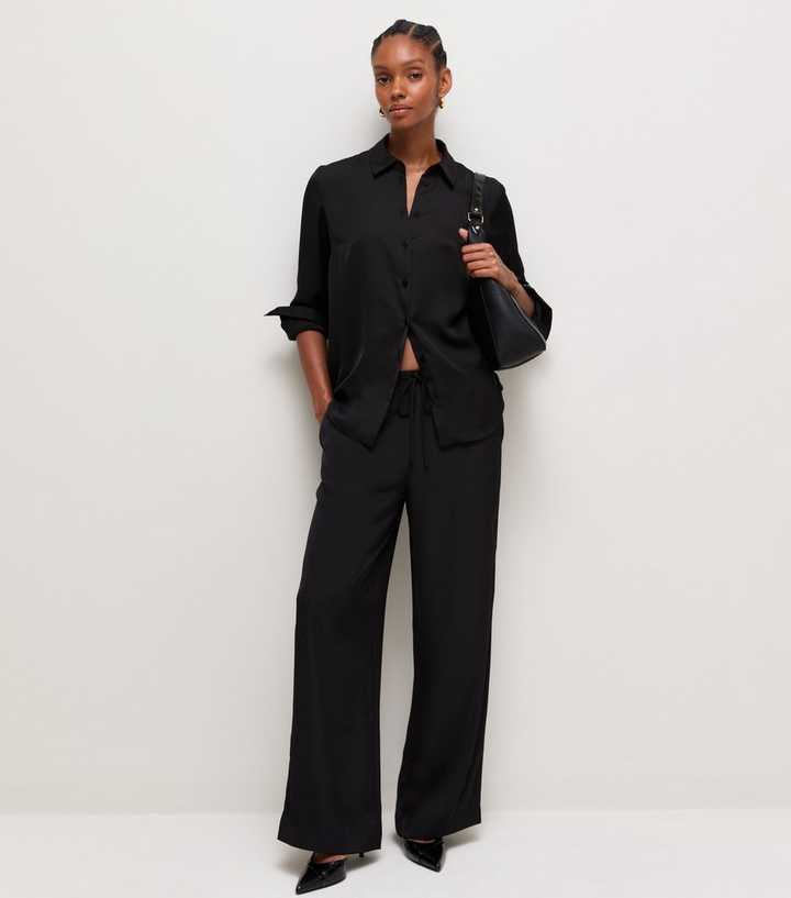 Black Satin Wide Leg Trousers