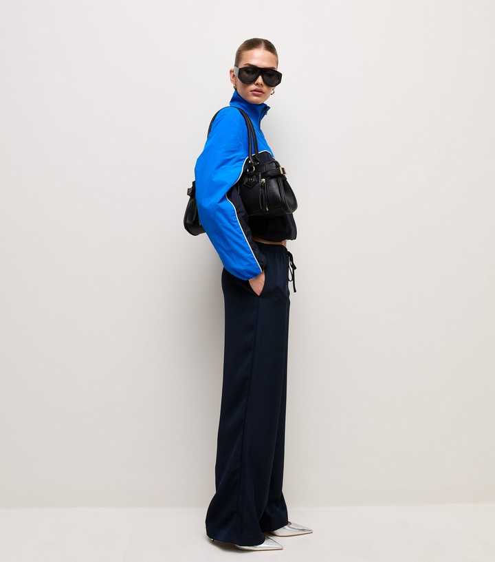 Navy Satin Wide Leg Trousers