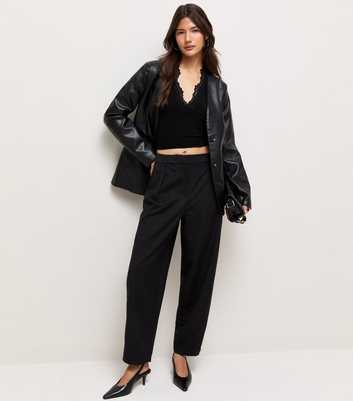 Black Woven Tailored Barrel Leg Trousers