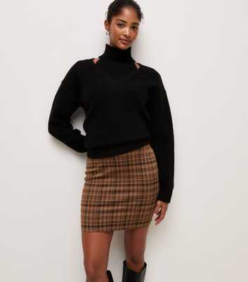 Brown Check Jacquard Mini Skirt
