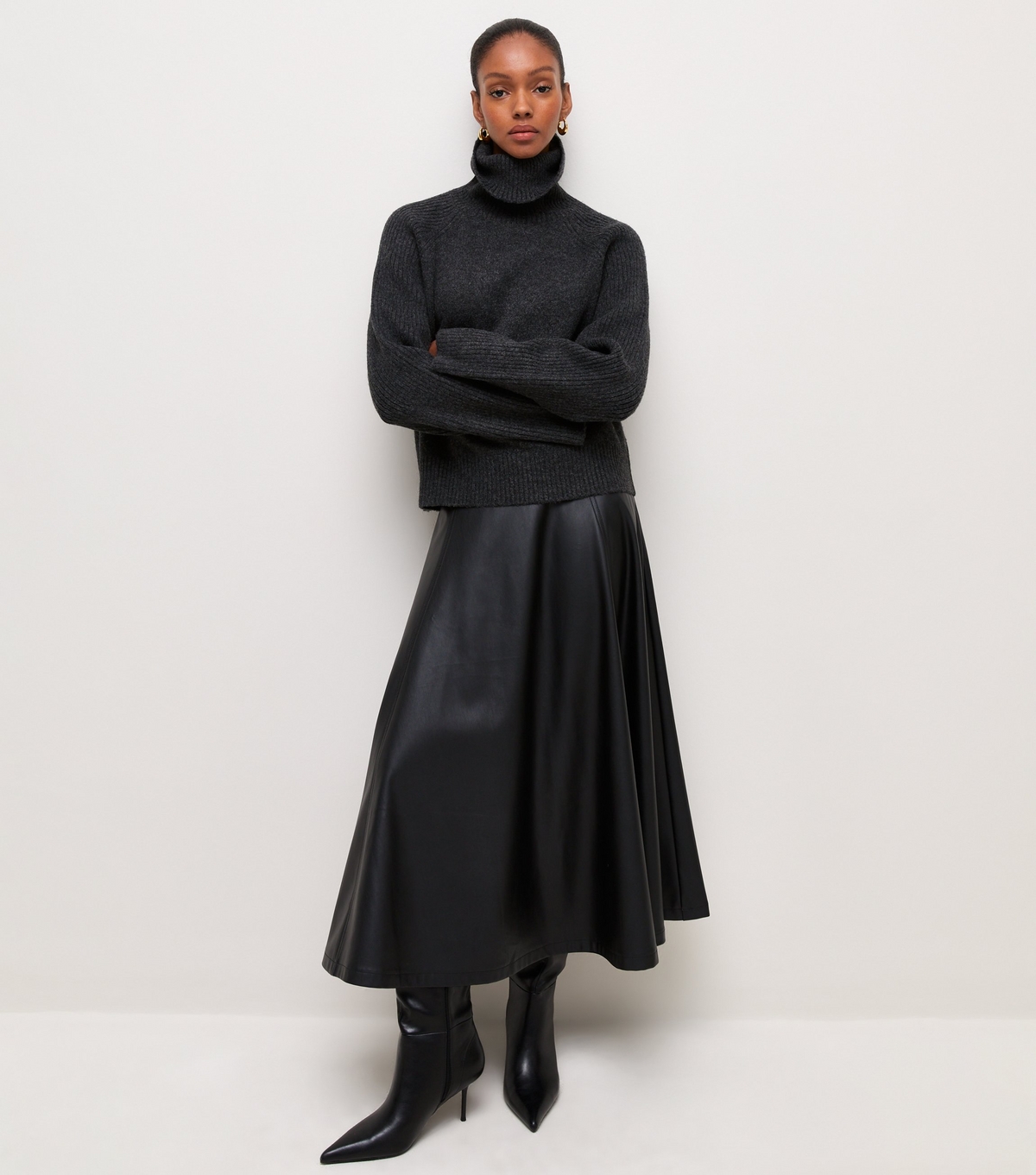 Women's Black Faux Leather Circle Maxi Skirt Vegan New Look