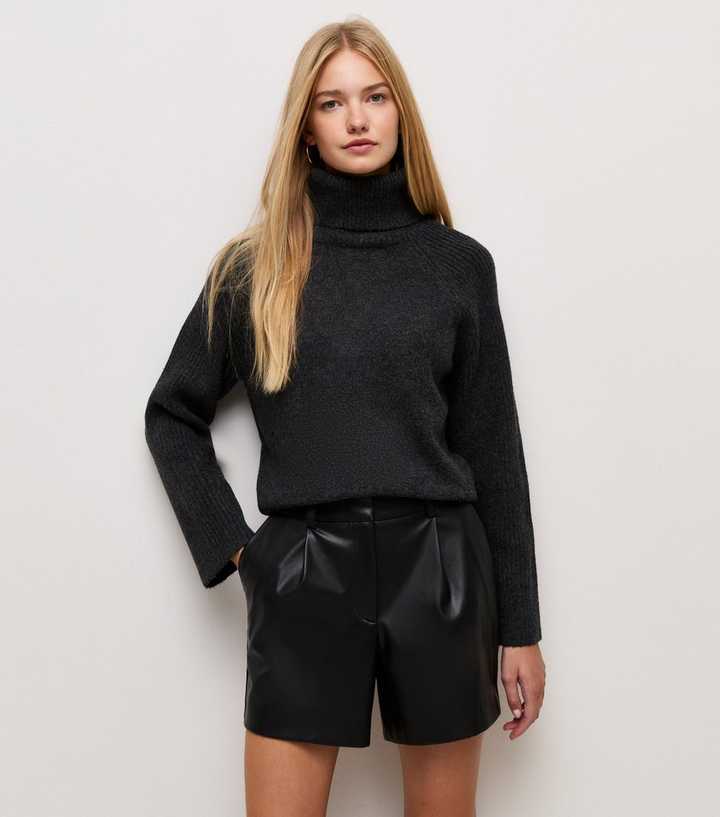 Black Faux Leather Tailored Shorts