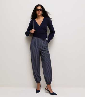 Blue Pinstriped Tapered Cuffed Trousers