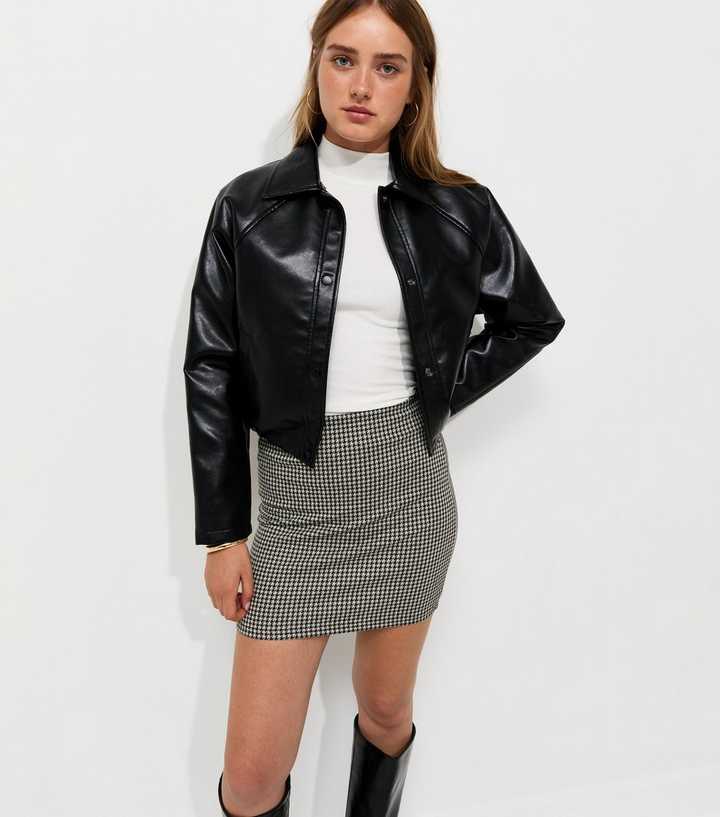 Black Houndstooth Check Jacquard Jersey Tube Mini Skirt