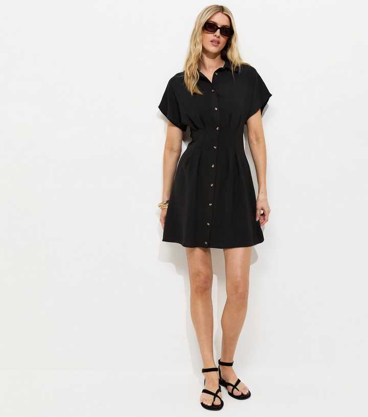 Tall Black Pintuck Mini Shirt Dress | New Look