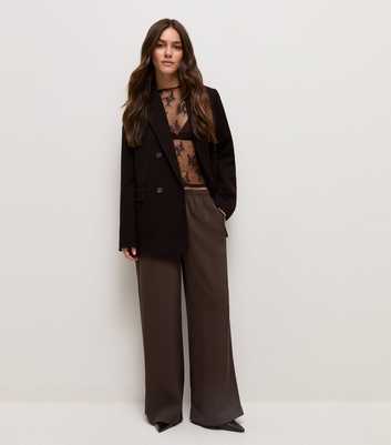 Petite Brown Satin Wide Leg Trousers