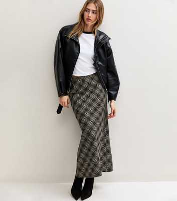 Grey Checked Bias Cut Midi Skirt