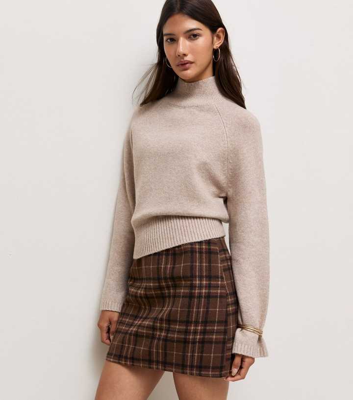 Brown Brushed Check Pelmet Mini Skirt
