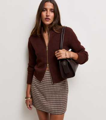 Brown Check High Waisted Mini Skirt