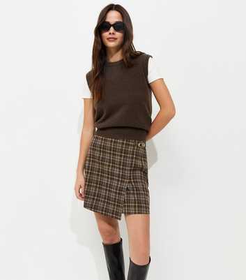Brown Check Wrap Mini Skort