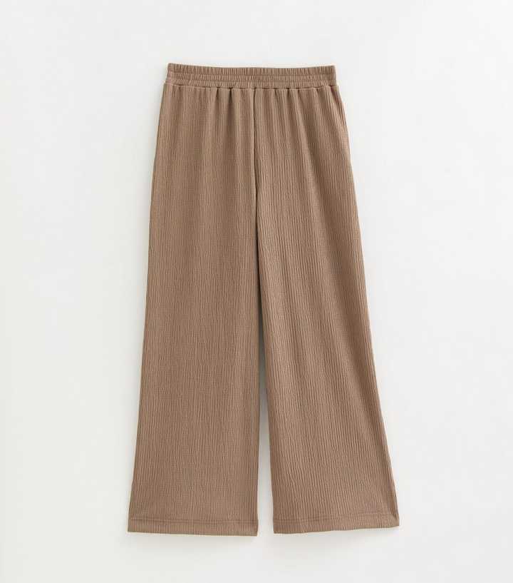 Petite Mink Crinkle Jersey Wide Leg Trousers