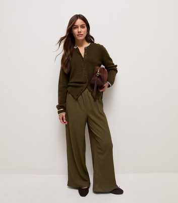 Petite Light Khaki Crinkle Jersey Wide Leg Trousers