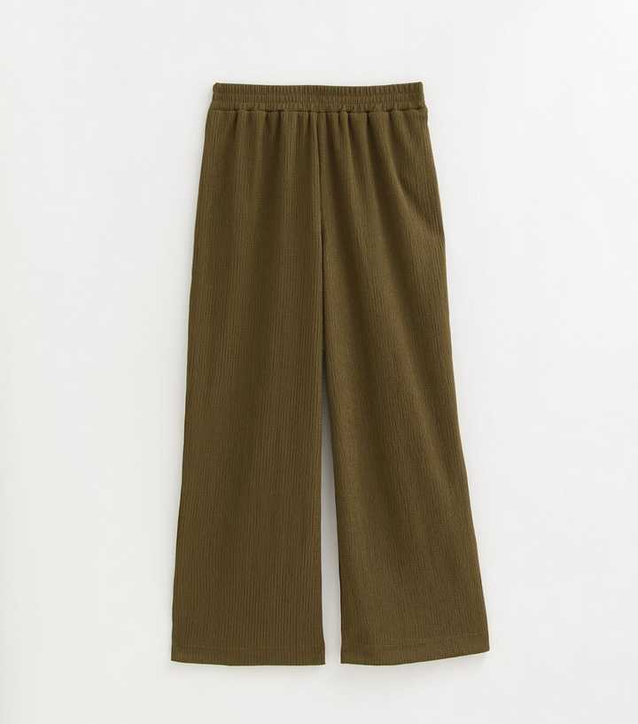 Petite Light Khaki Crinkle Jersey Wide Leg Trousers