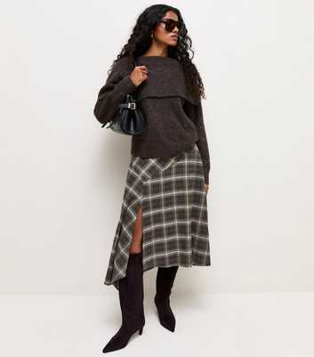 Petite Brown Check Hanky Hem Midi Skirt